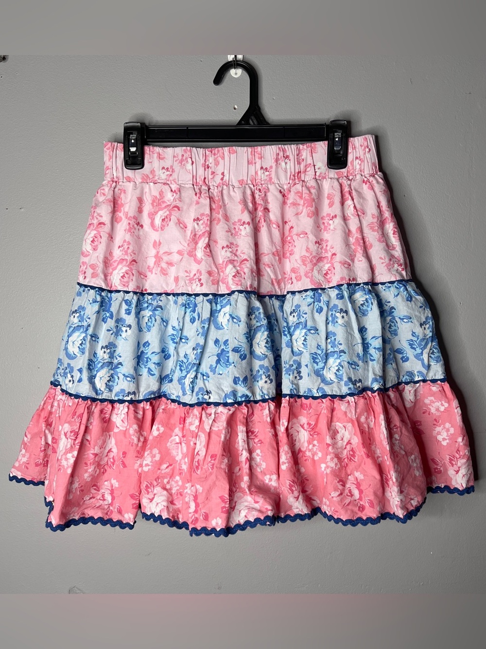 Simply Southern Floral Tiered Ruffled Mini Skirt in Pink and Blue Size Small